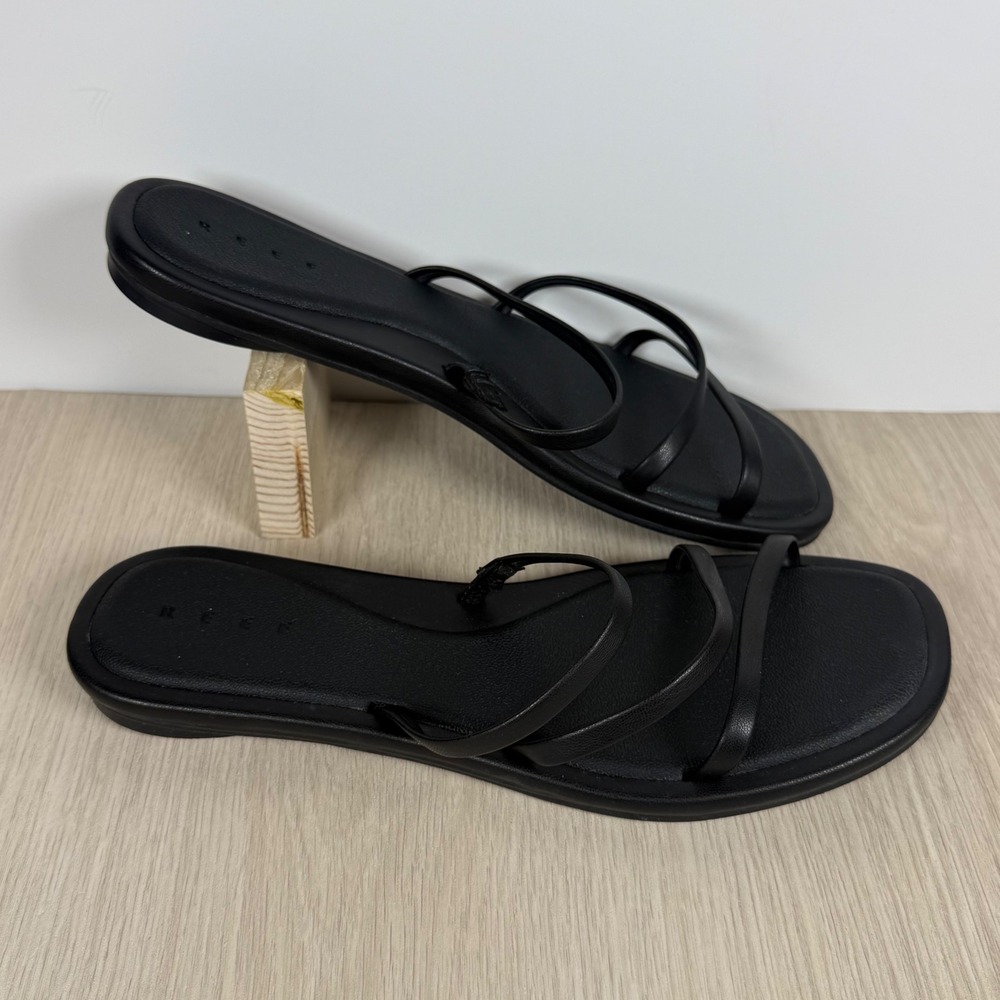 Sandals Reef Womens 9 Black Strappy Flat Slide Minimalist Summer
